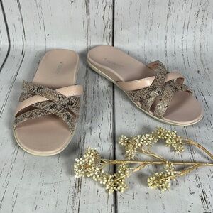Vionic Dava Boa Blush Pink Snakeskin Nubuck Slide Womens Sandal Size 6.5